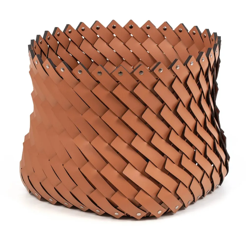Handwoven Leather Square Basket