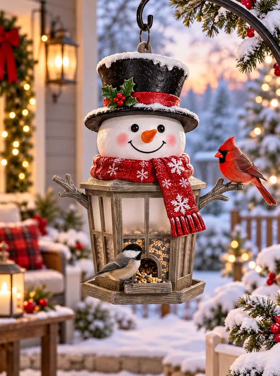 Festive Snowman Cardinal Christmas Bird Feeder