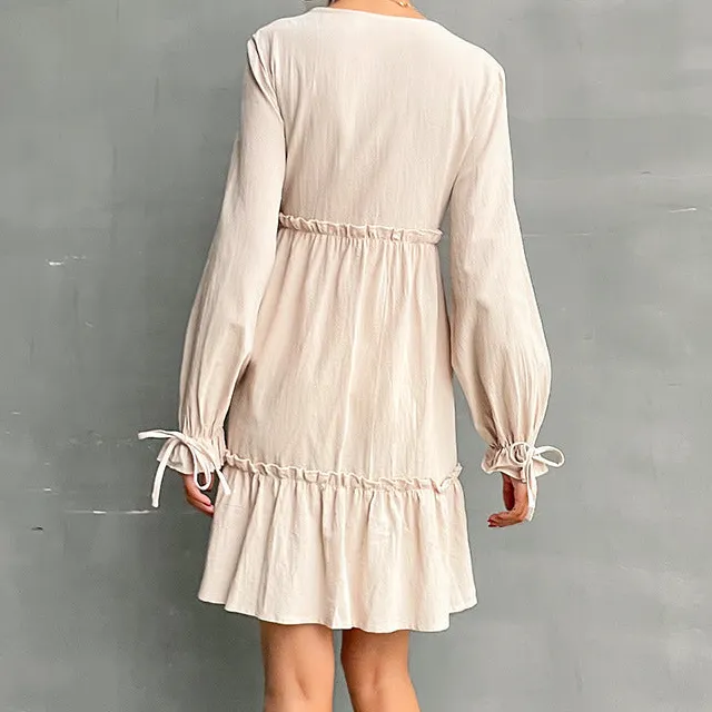 Women's Shirt V-Neck Ruffled Summer Dress