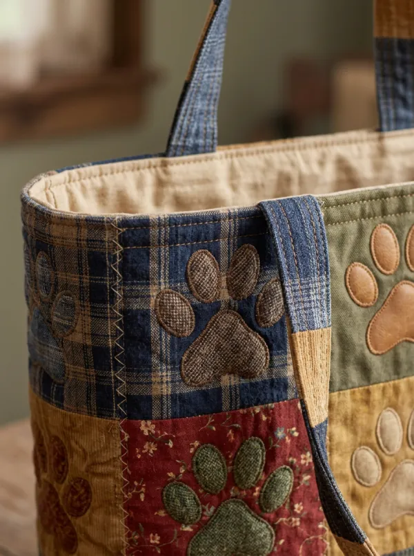 Dog Lover Patchwork Paw Print Printed Tote Bag