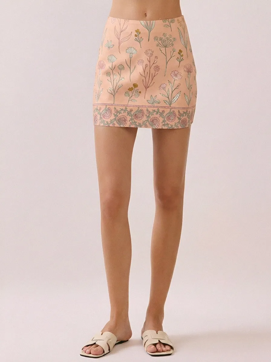 Women's Botanical Wildflower Floral Border Printed Mini Skirt