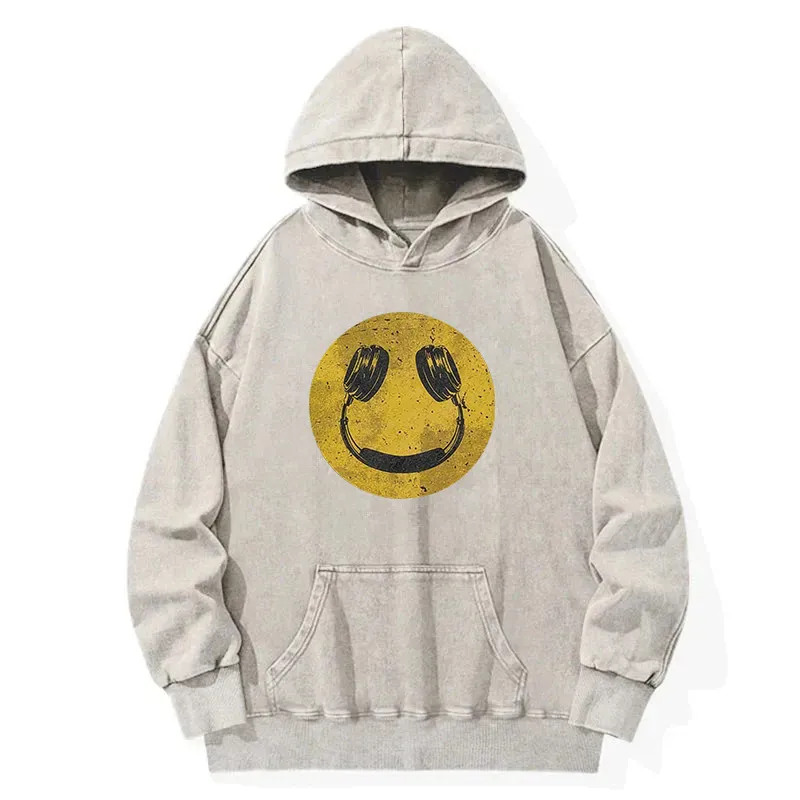 Music Smiley Washed Hoodie
