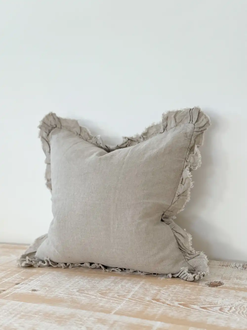 Ruffled-Edge Stonewashed-Linen Decorative Cushion