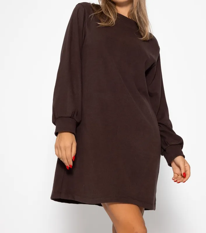 Brown Stand Collar Sweatshirt Dress