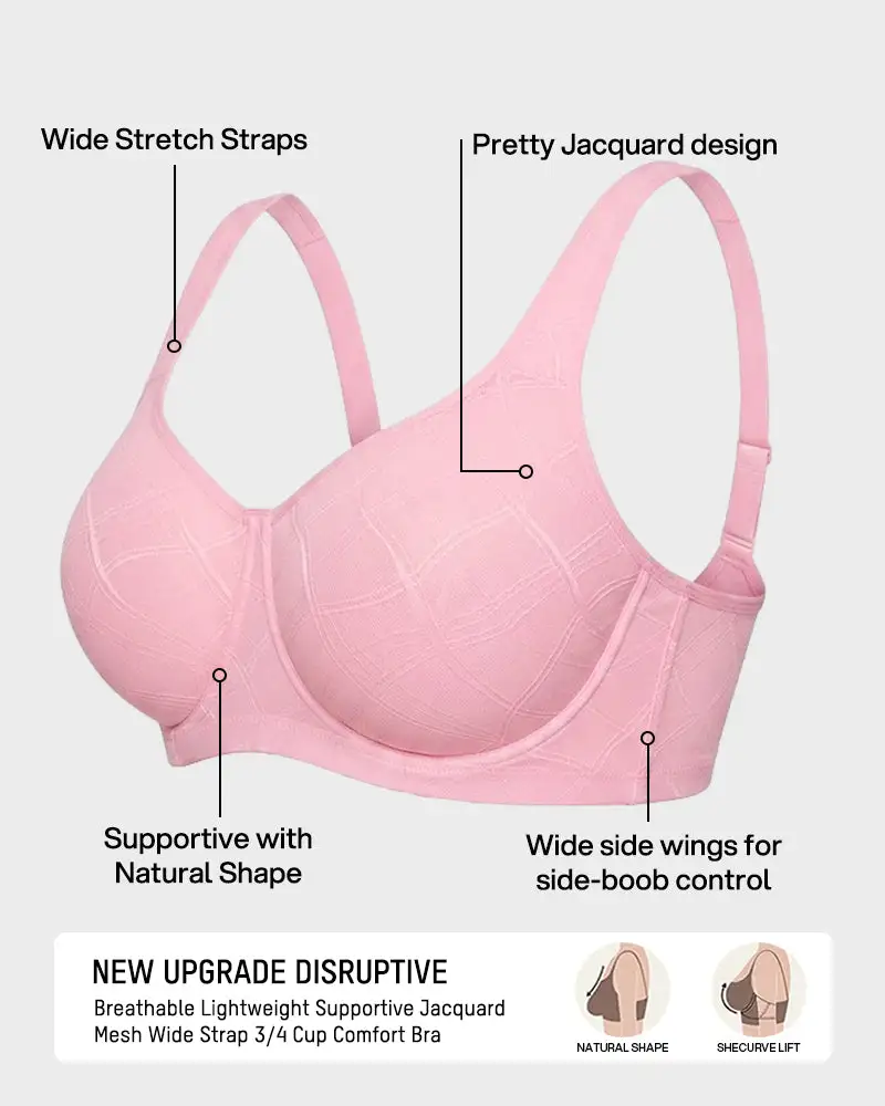 Ultra-Lightweight Full Coverage Cup Jacquard Mesh Comfort Bra