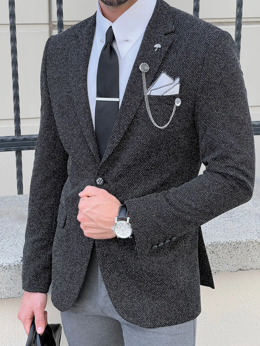 Classic Slim Fit High Quality Mono Collar Knitted Blazer