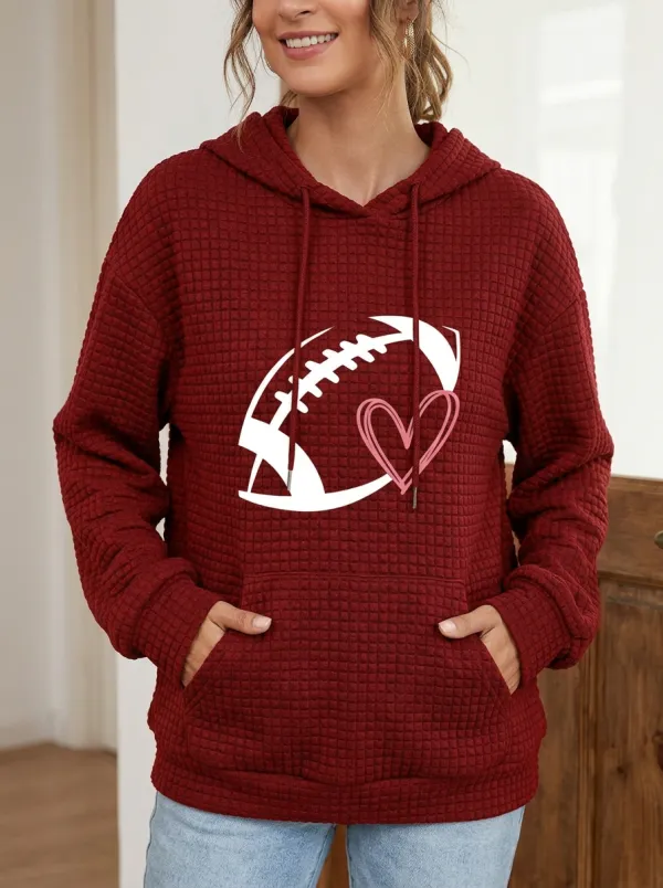 Women's Football Lover Heart Graphic Printed Hoodie