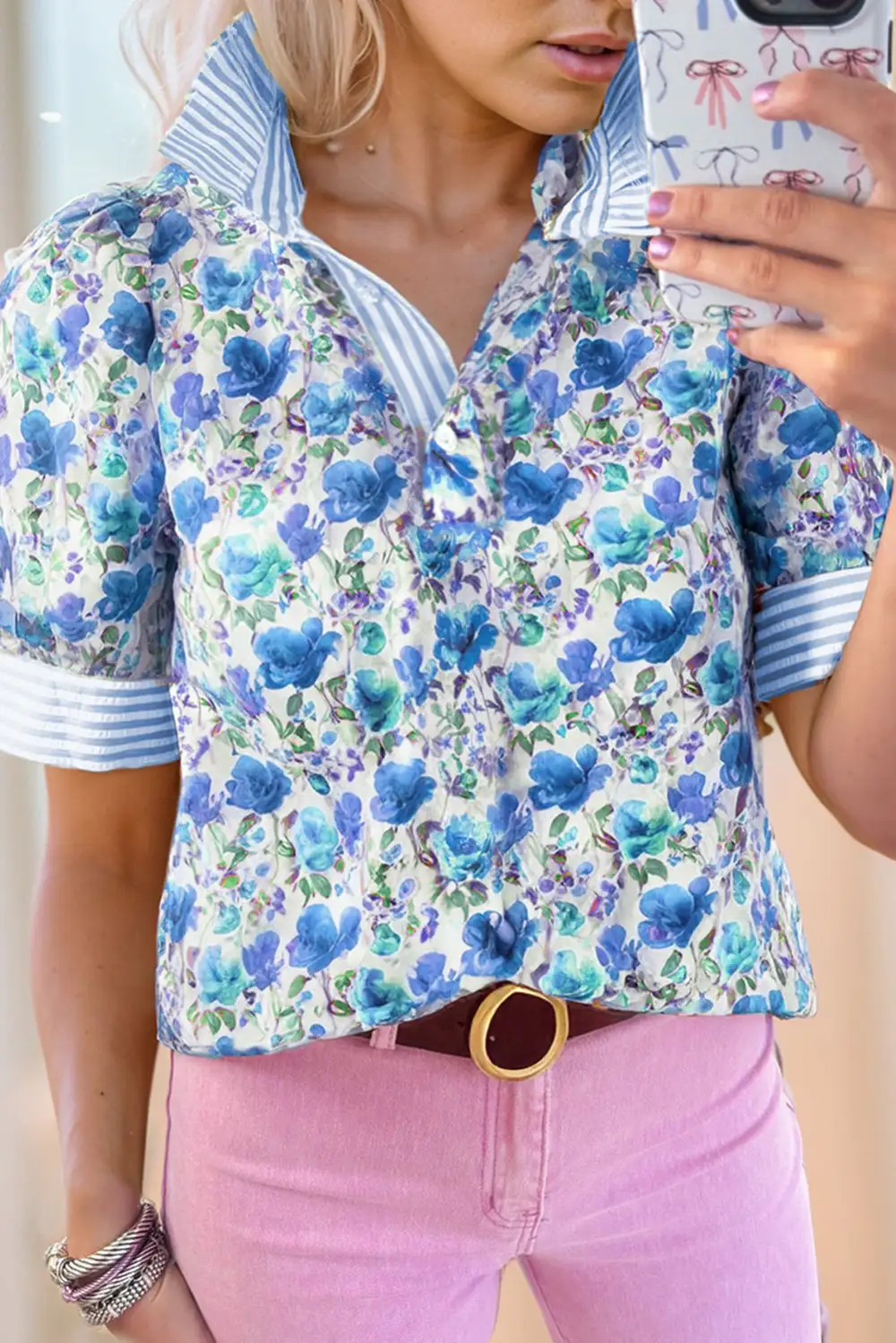 Striped Floral Patchwork Blouse