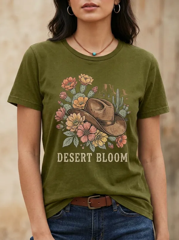 Cowboy-Hat Desert Western Crewneck T-Shirt