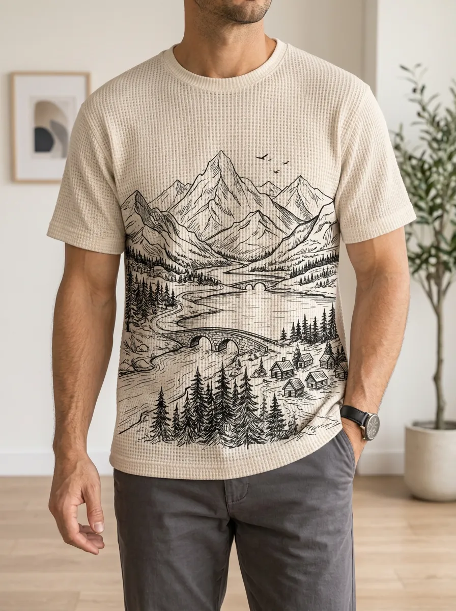 Men's Nature Lover Mountain Landscape Cabin Crew Neck T-Shirt