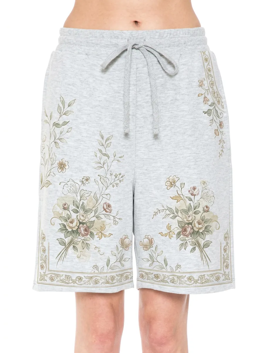 Women's Vintage Floral Bouquet Printed Drawstring Shorts