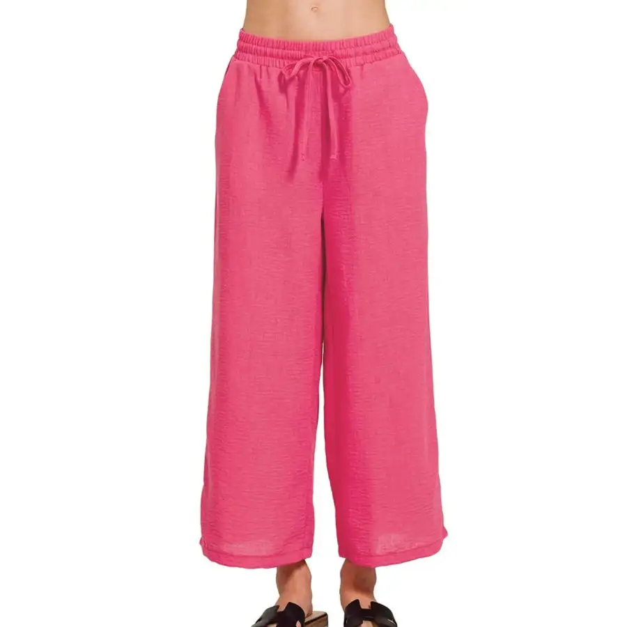 Woven Crepe Elastic Band Waist Cropped Pants