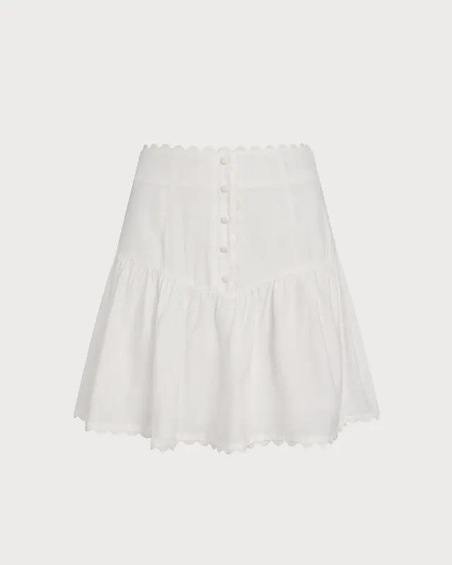 White Button Ruched Mini Skirt