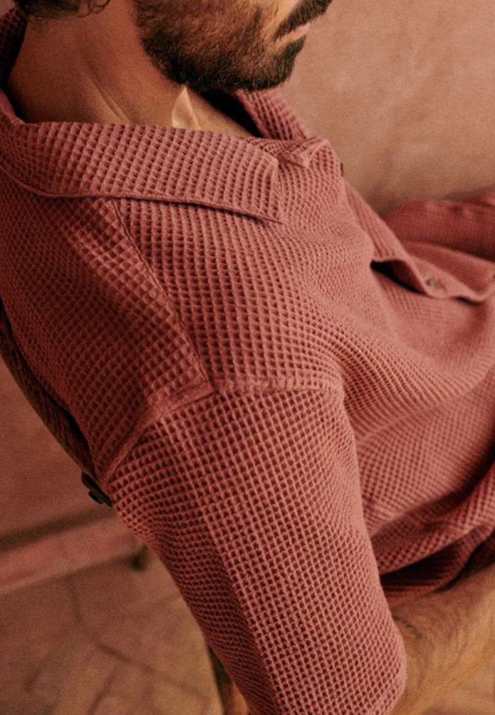 Rust Red Seersucker Textured Short Sleeve Shirt