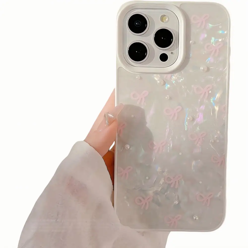 Bow Cat Wrist Strap Beaded Wristlet Phone Case
