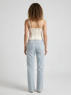 Lace-Trim Button-Front Women's Corset Top