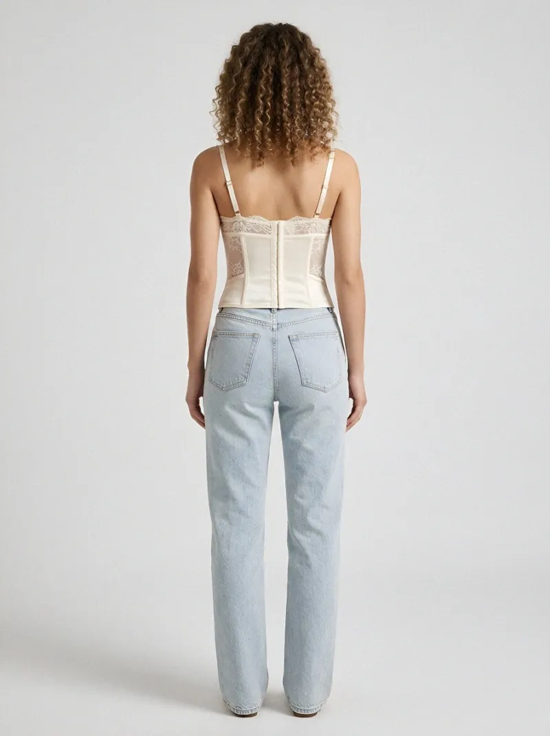 Lace-Trim Button-Front Women's Corset Top