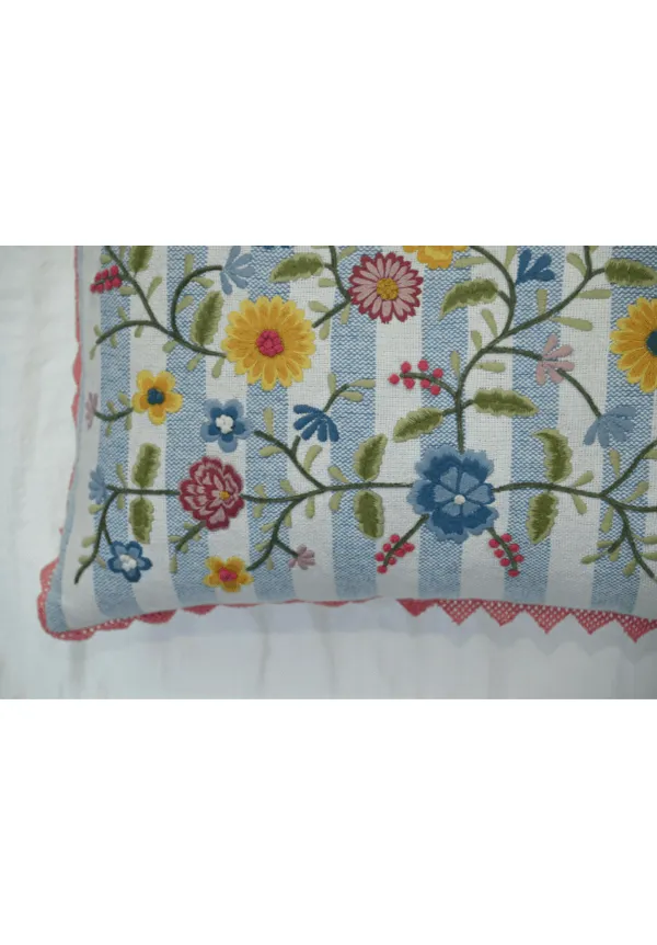Woven Floral Striped Cotton Decorative Cushion Cover