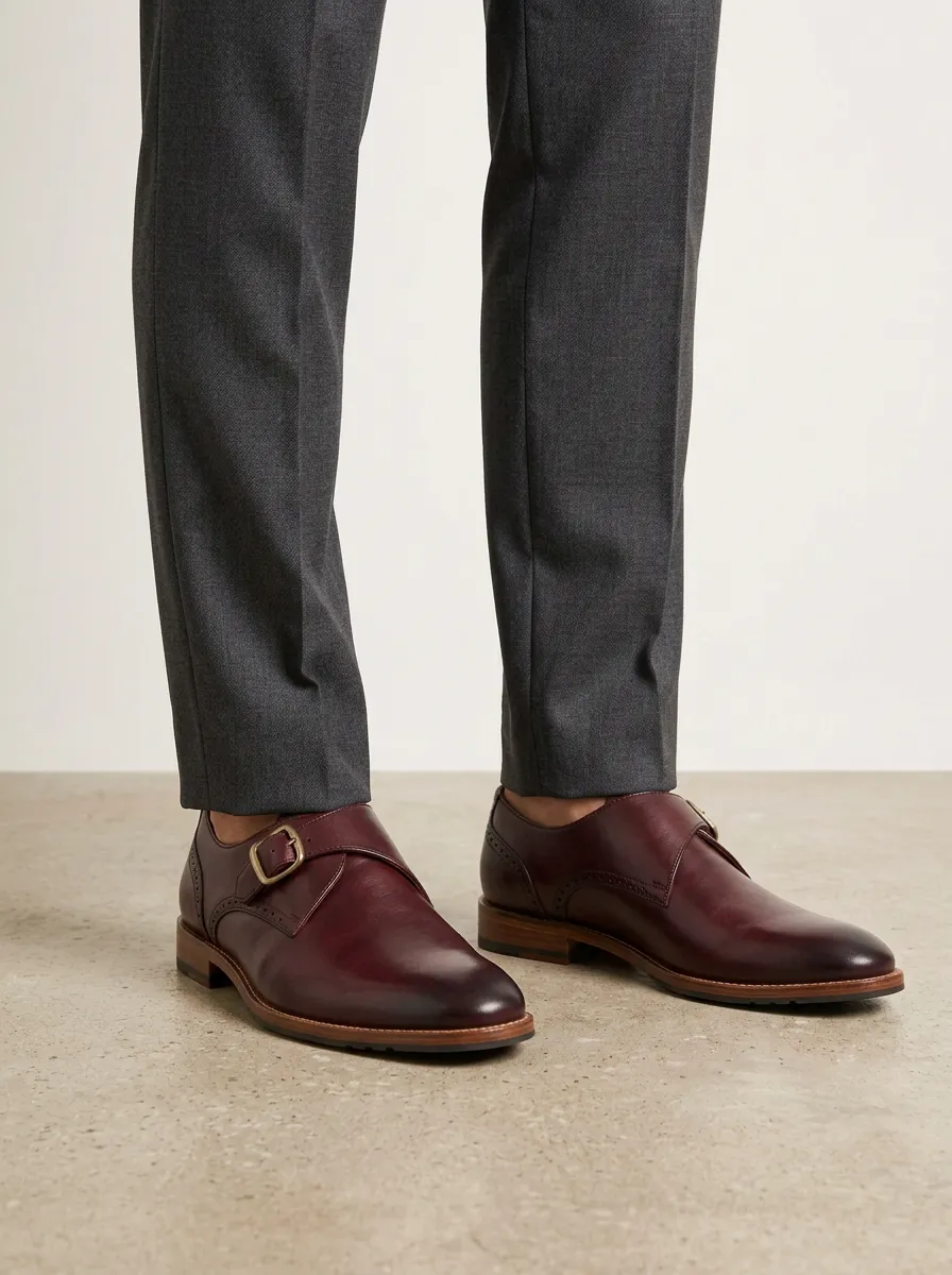 Men's Formal Business Leather Monk Strap Shoes