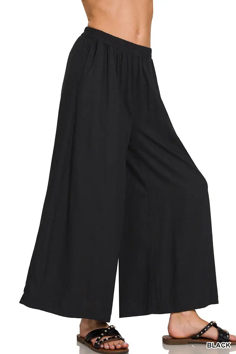 Refined Woven Pleated Linen Wide Leg Pants