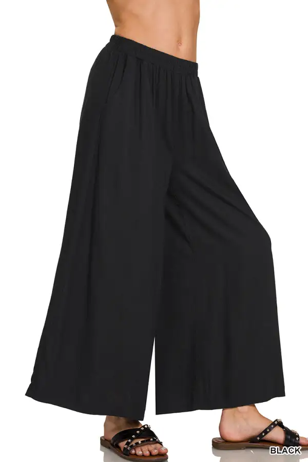 Refined Woven Pleated Linen Wide Leg Pants