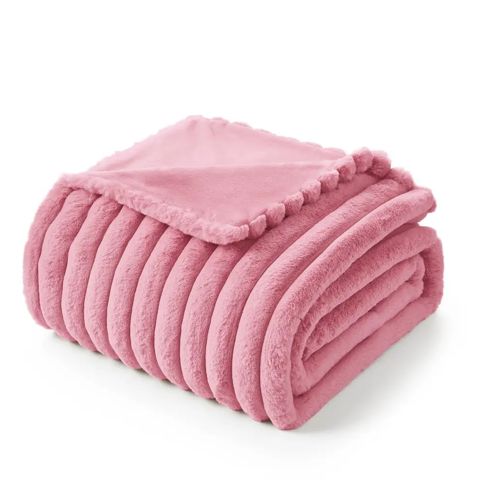 Striped Faux-Fur Throw Blanket