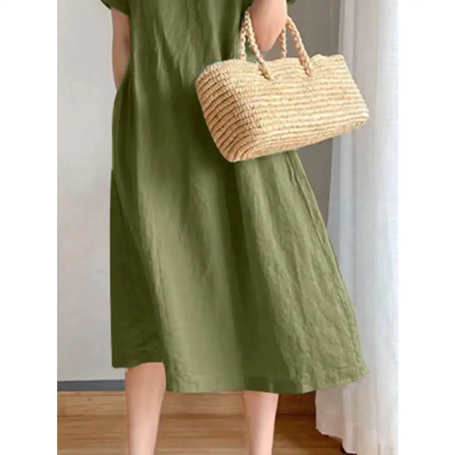 Full Size Casual Round Neck Midi Dress Plus Size
