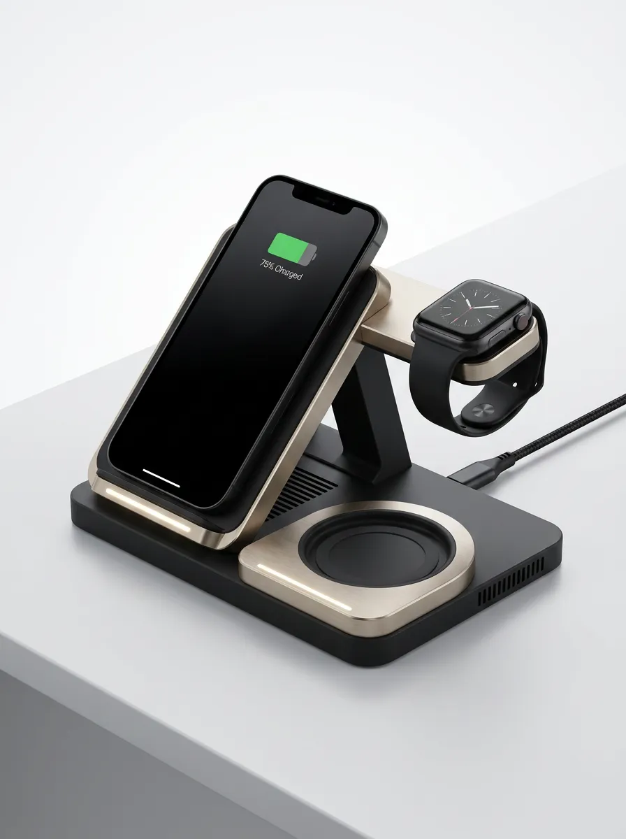 Tech Enthusiast 3-in-1 Wireless Gold Metal Printed Charger
