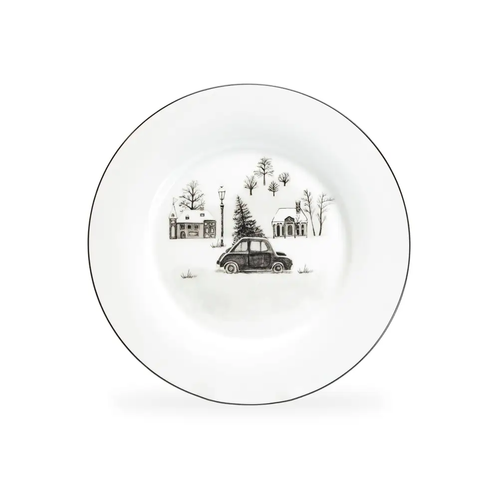 Winter Wonderland Tree Car Bone China Dessert Plate