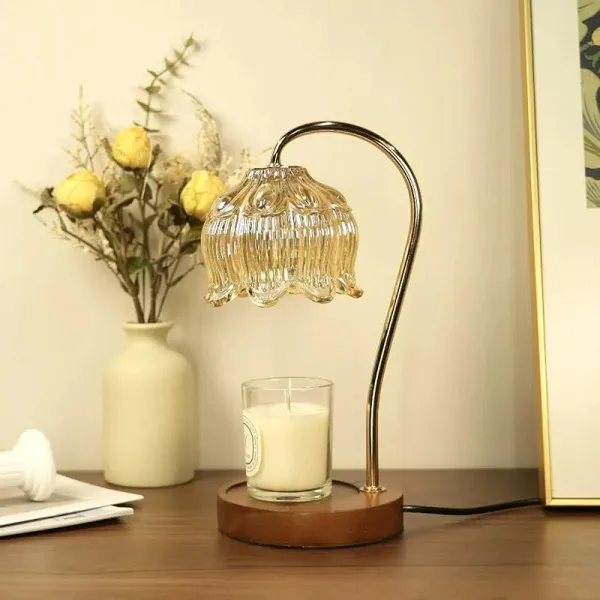 Stylish Candle Warmer Lamp with Wooden Base, Perfect for Bedroom and Living Room Aromatic Decor