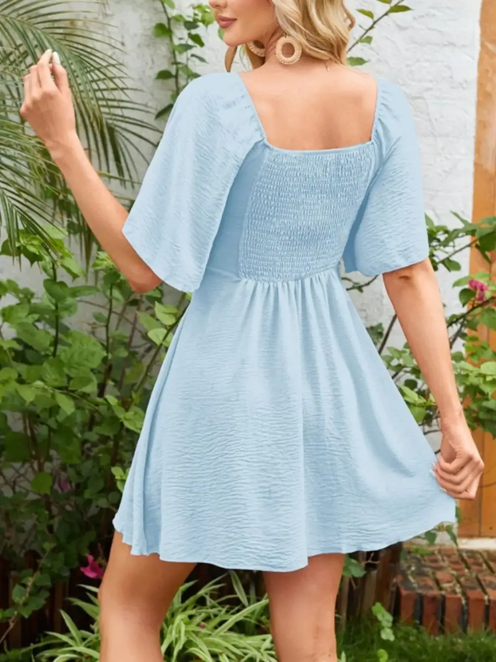 Smocked Flutter Sleeve Mini Dress