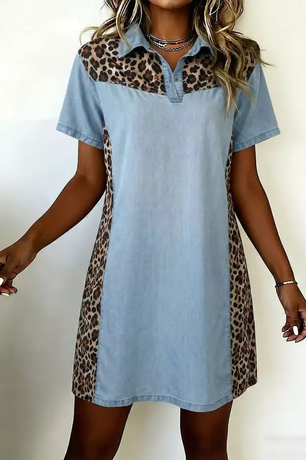 Short-Sleeve Leopard-Print Casual Dress