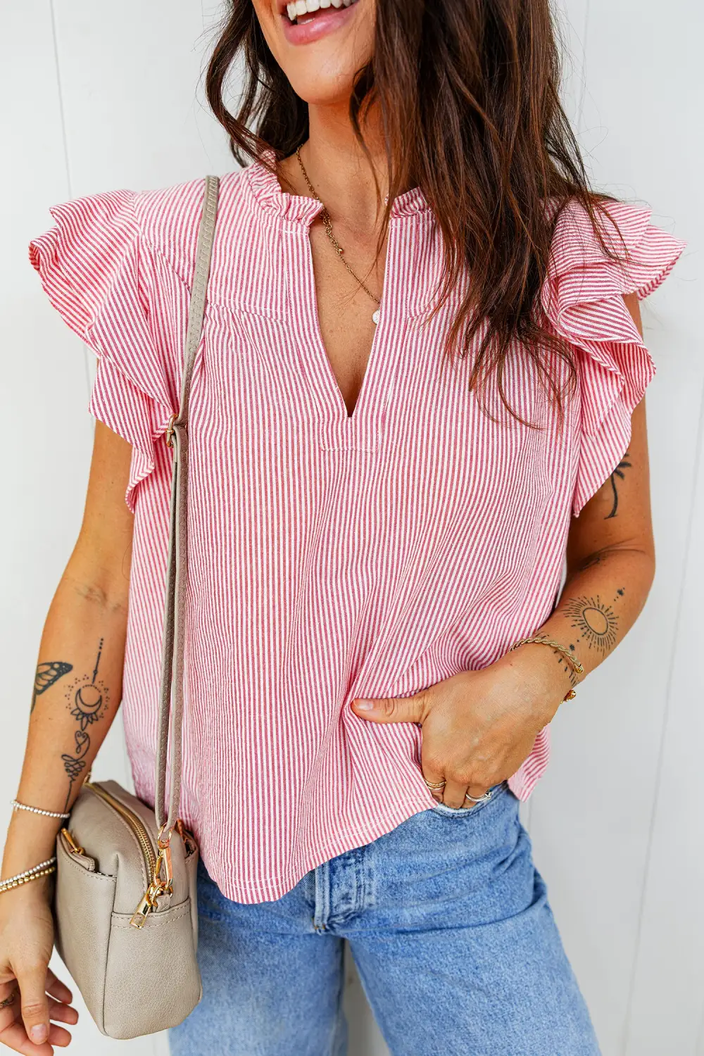 Polished Ruffle Sleeve Frill Detail Blouse