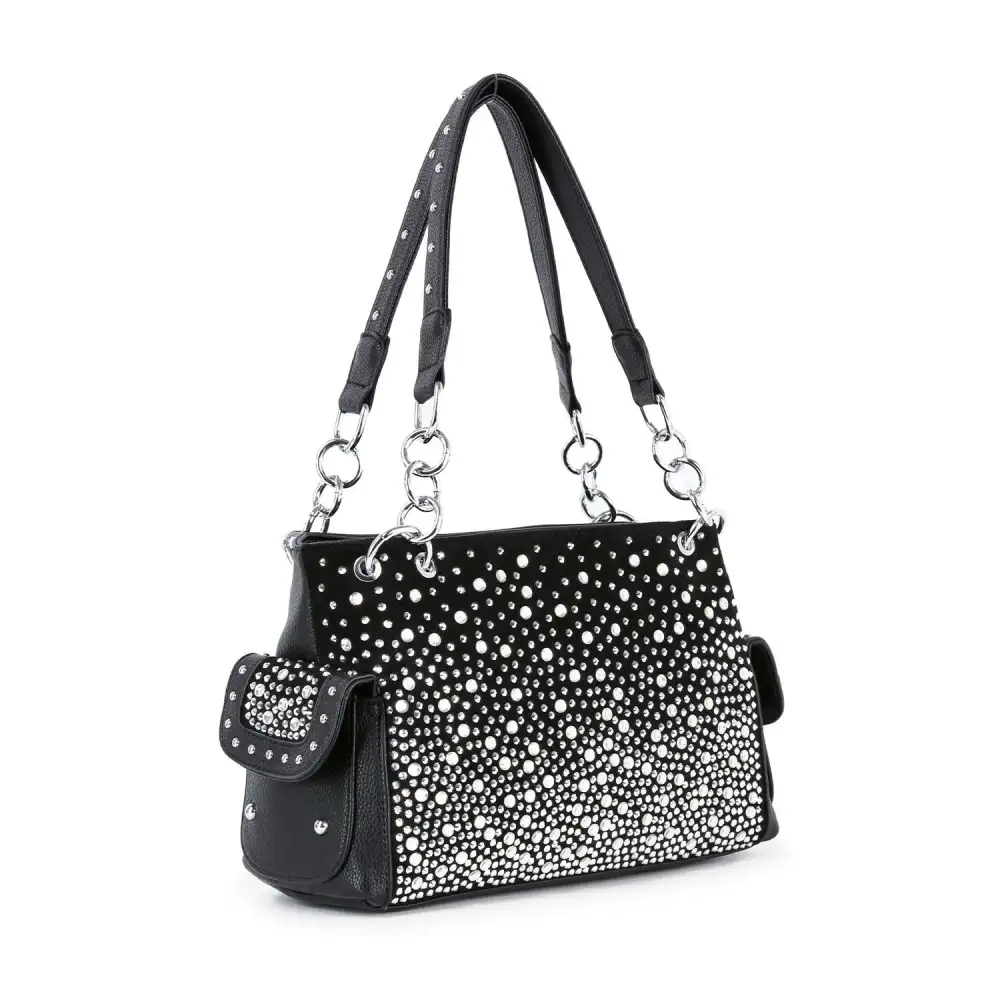 Everyday Detail Crystal Accent Pocketed Faux Leather Shoulder Bag