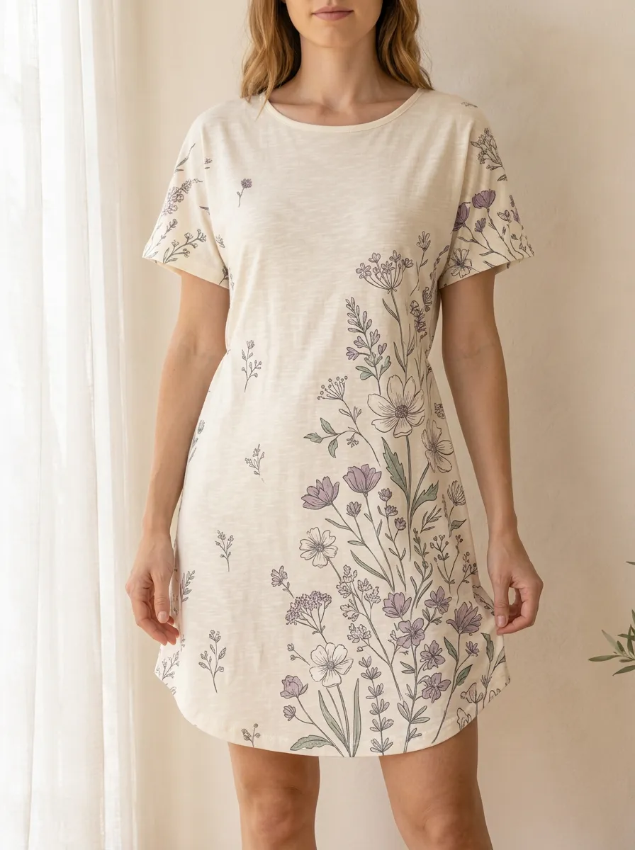 Women's Floral Nature Lover Lavender Wildflower Printed Dress