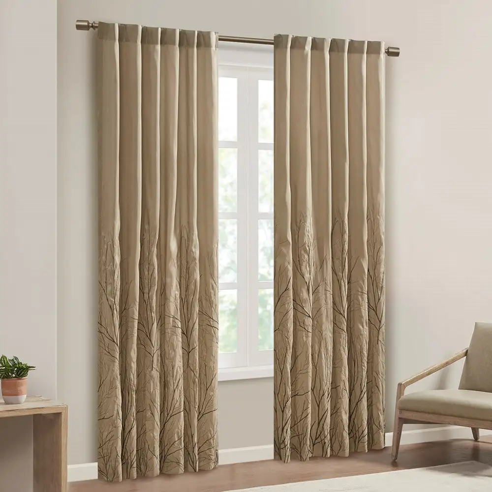 Relaxed Faux Silk Branch Back-Tab Curtain Panel