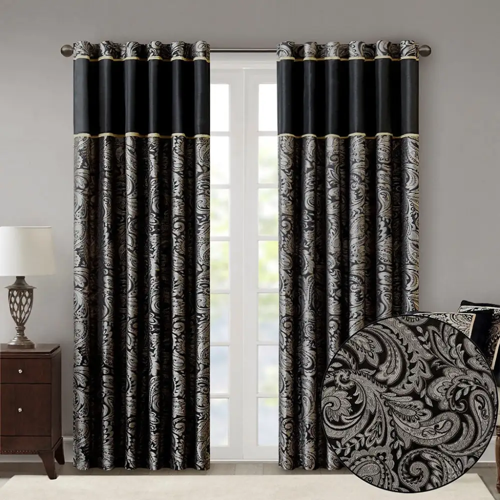 Refined Light Filtering Faux Silk Paisley Back-Tab Curtain Panel Pair