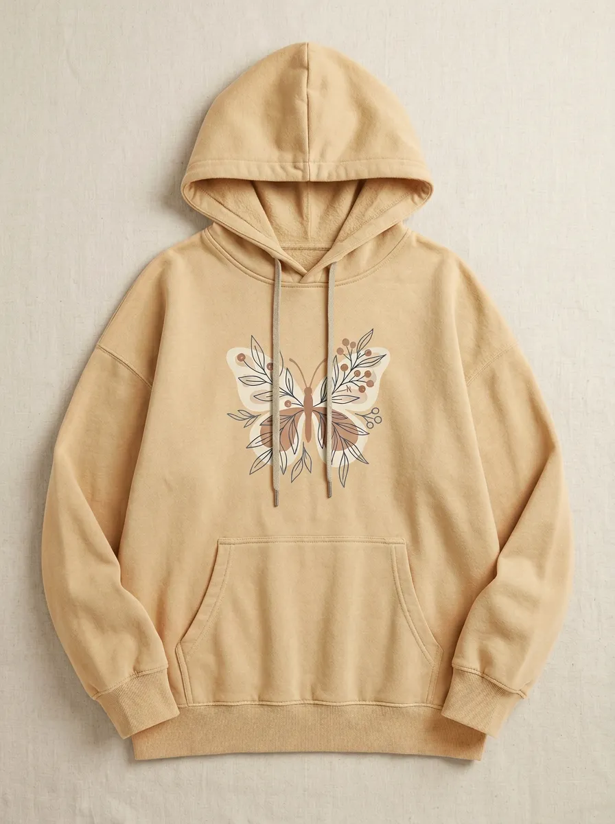 Boho Butterfly Floral Botanical Hoodie