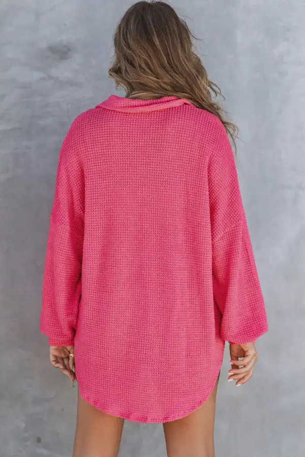 Waffle Knit Button Front Blouse