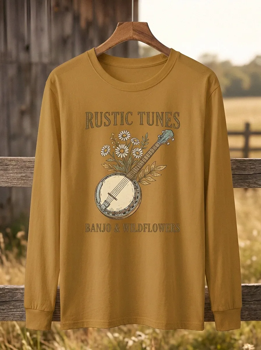 Banjo Floral Wildflower Women's Country Music Long-Sleeve Shirt