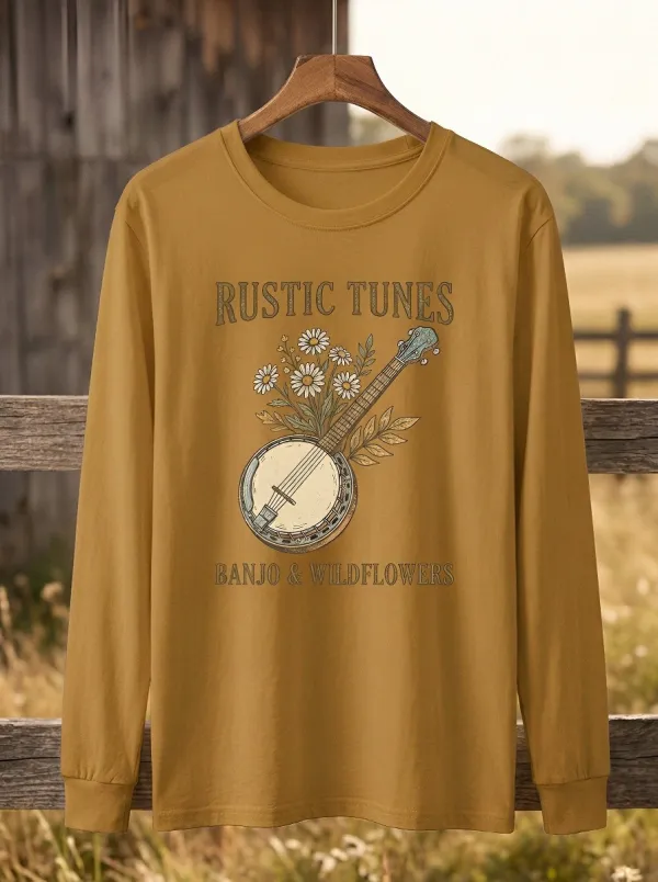 Banjo Floral Wildflower Women's Country Music Long-Sleeve Shirt