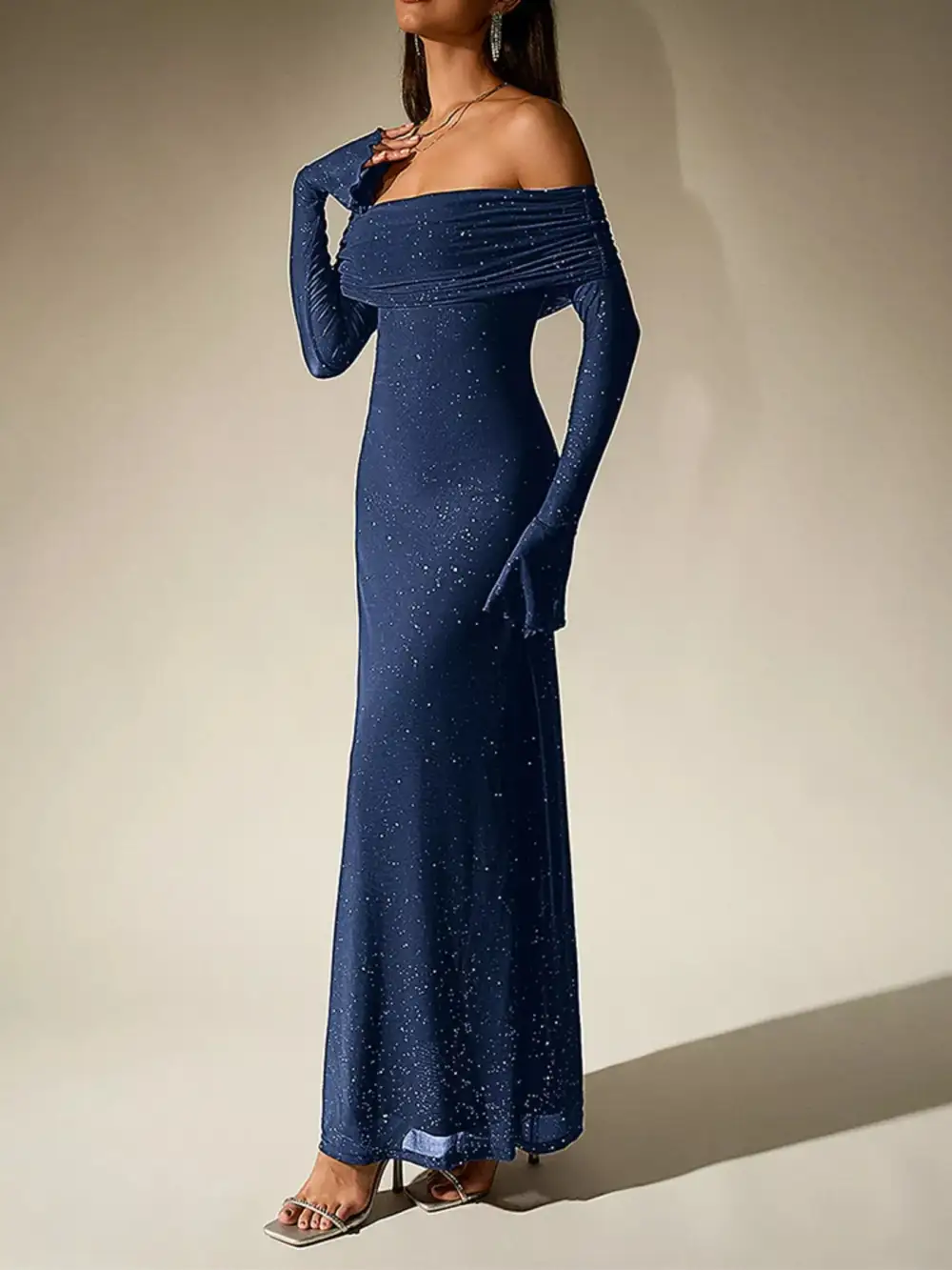 Glitter Off Shoulder Maxi Dress