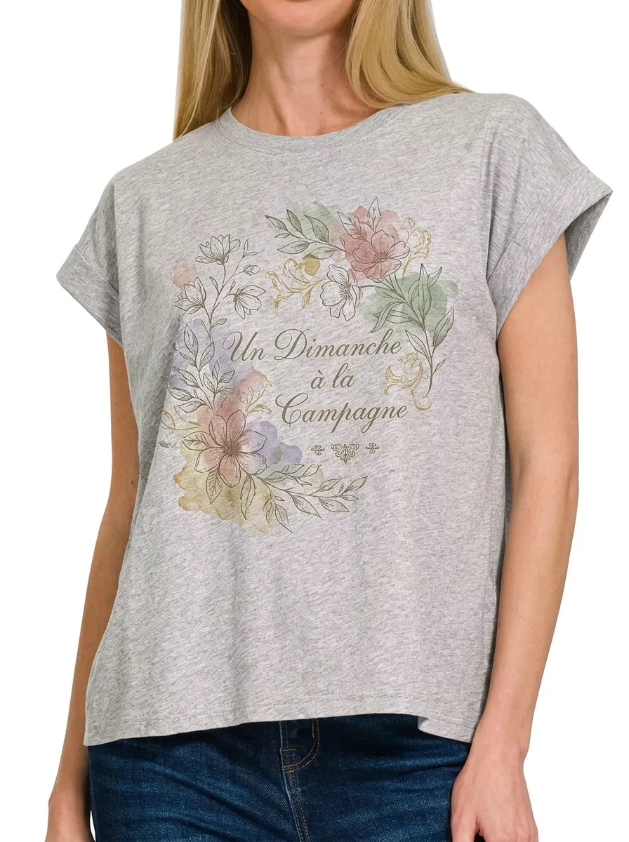 Women's French Floral Printed T-shirt