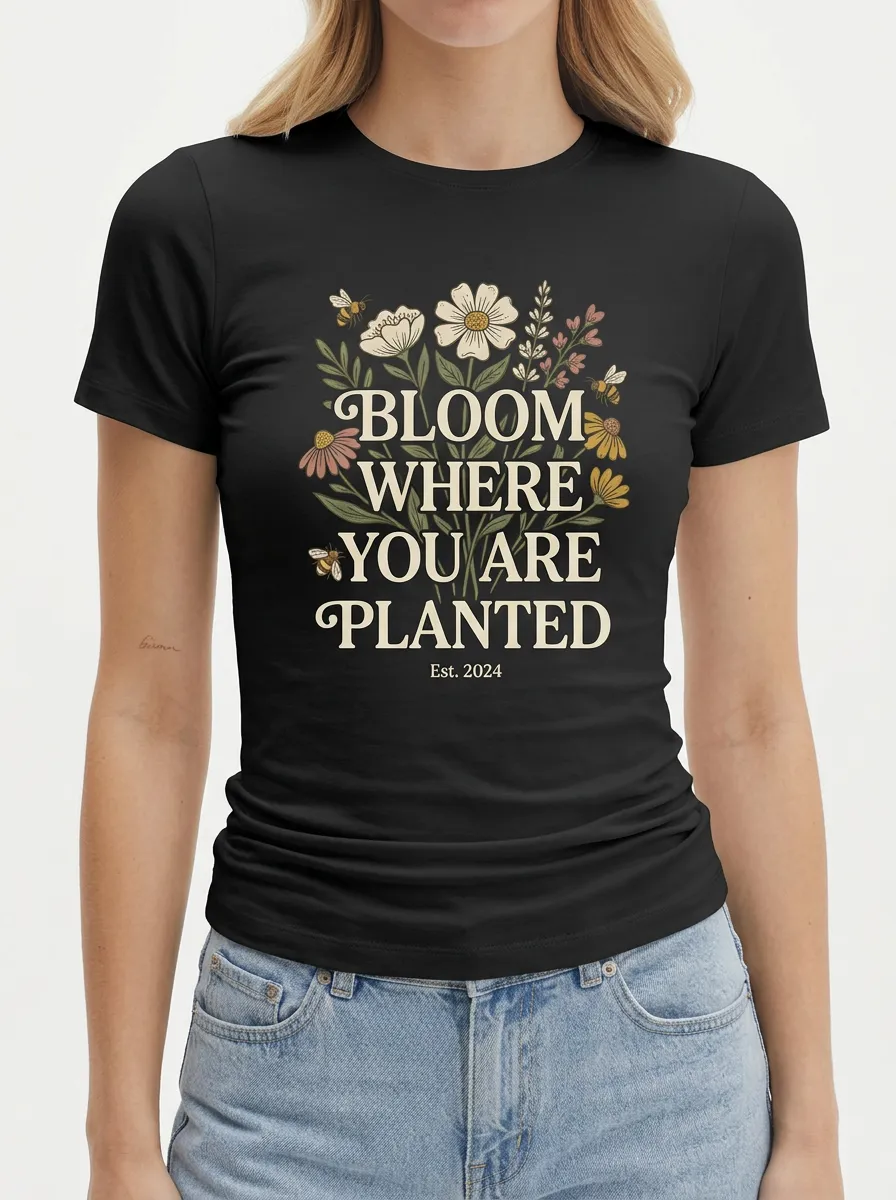 Floral Bee Bloom Where You Are Planted T-Shirt