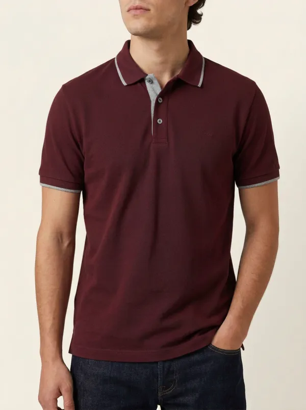Men's Knit Textured Contrast-Collar Contrast-Trim Embroidered Polo Shirt