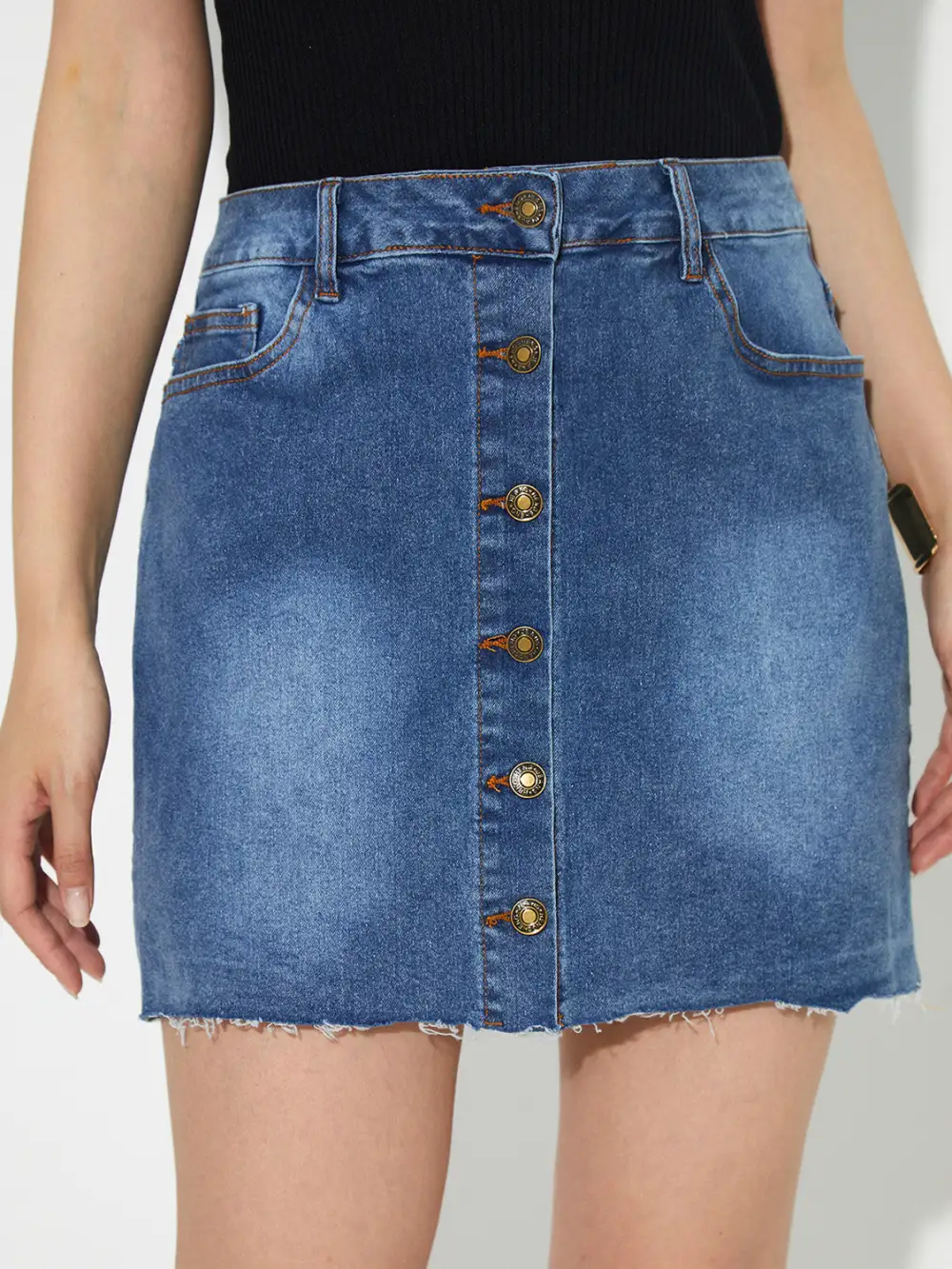 Subtle Button Front Shirt Detail Denim Pants
