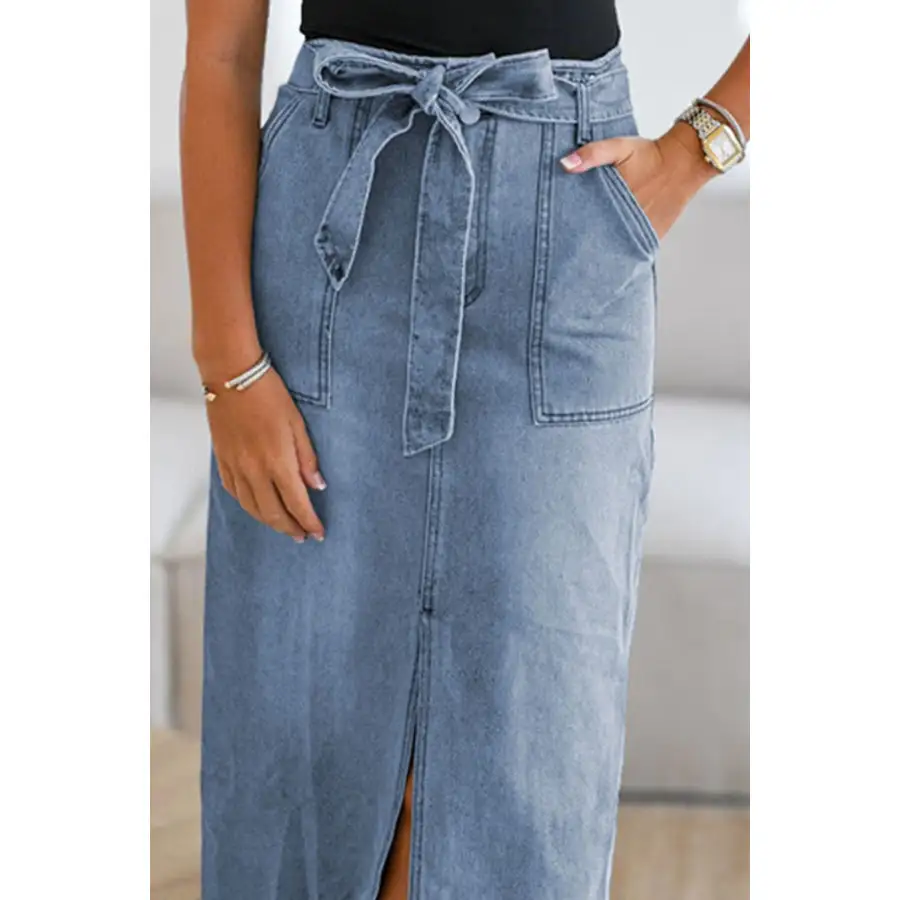 Tied Slit Denim Skirt