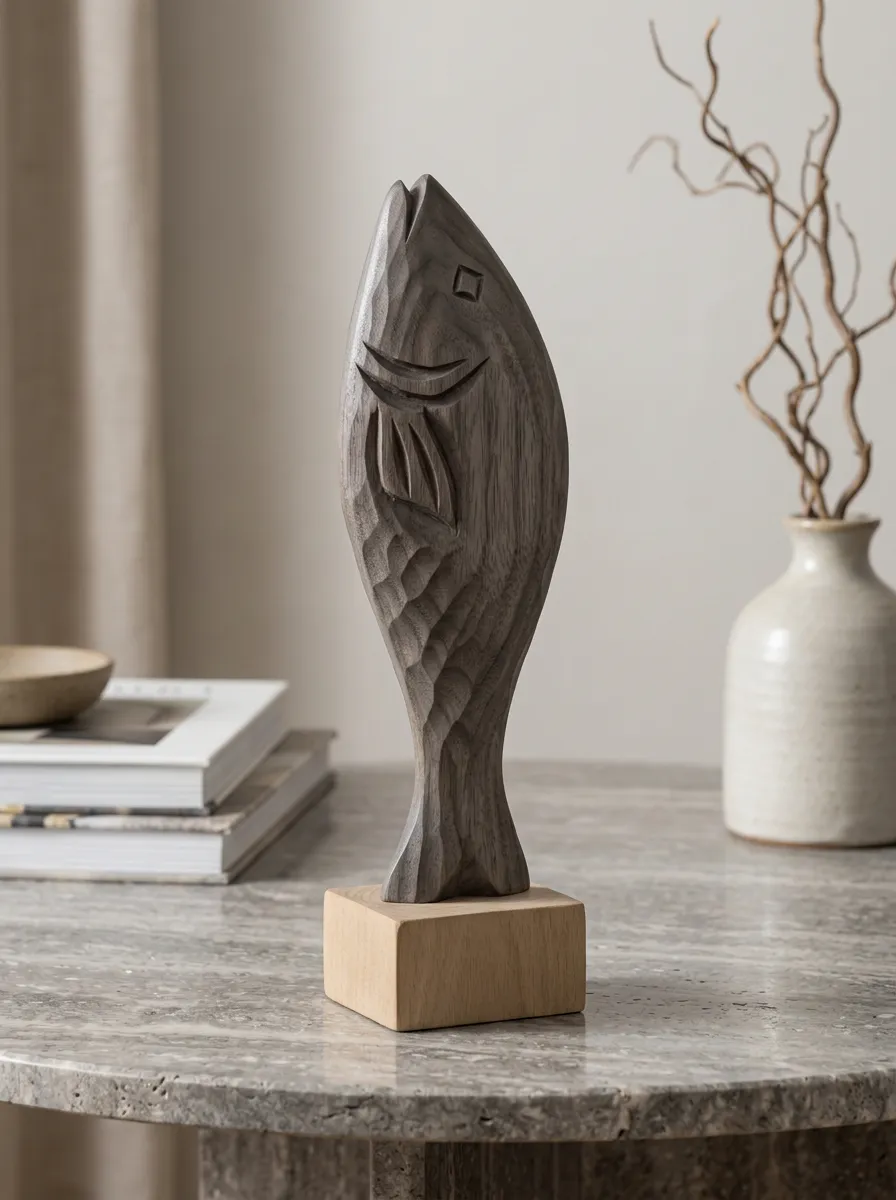 Home Decor Fish Lover Hand Carved Wooden Fish Sculpture