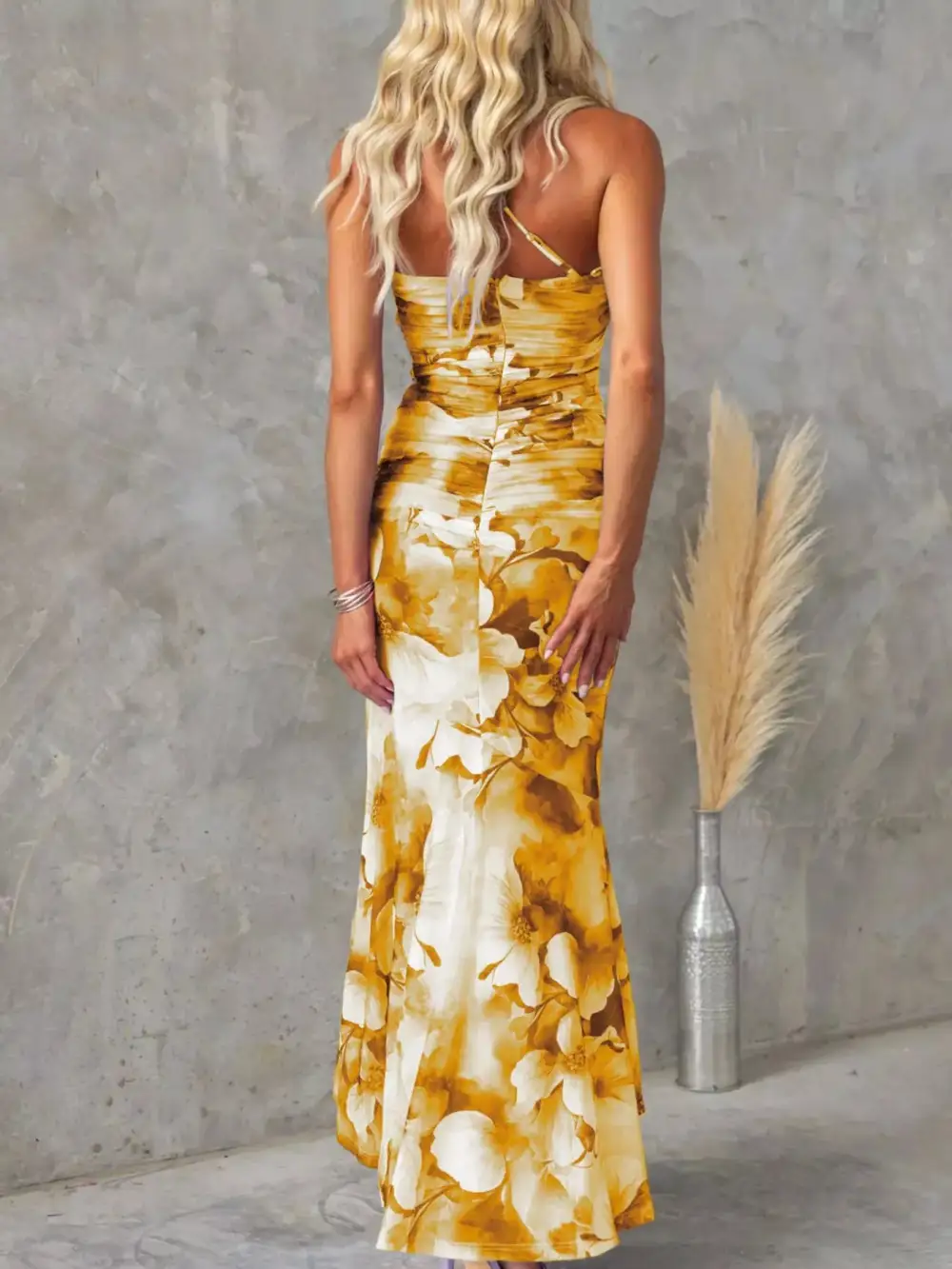 Ruched One-Shoulder Floral Maxi Dress