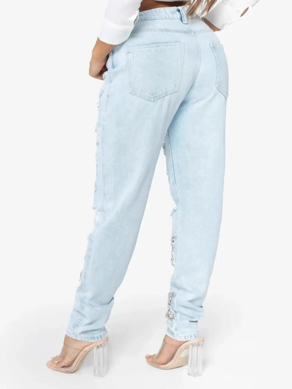 Polished Clean Distressed Denim Jeans